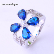 Love Monologue Exquisite Flower Blue Cubic Zirconia Bridal Sets Rings Free Jewelry Bag J0602 2024 - buy cheap