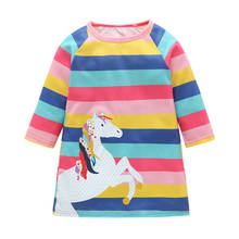 Toddler Children Kids Girls Autumn Dress Long Sleeve Stripe Zebra Cartoon Unicorn Rainbow Dresses Outfits Clothing 2024 - buy cheap