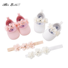 Cute Fabric Boutique Pearl Flowers Newborn Baby Girls First Walker and Headband 2pcs Pink White Girl Party Gifts 2024 - buy cheap