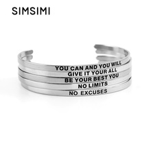Simsimi 316 Stainless Steel Bangle Positive Inspirational Quote Hand Stamped Cuff Mantra Bracelets For Women Best Gifts 2024 - buy cheap