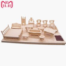 34pcs/set 1:24 Dollhouse Mini Furnitures Children's Educational Wooden Doll Furniture Toy,3d Puzzle Model Kit  Christmas Toy 2024 - buy cheap