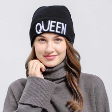 Winter Warm Skullies Beanies Knit KING QUEEN Hat Skullies Bonnet Hats For Men Women Beanie Ski Embroidery Cap 2024 - buy cheap