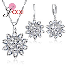 Hot Sale Jewelry Sets White Crystal Flower Silver Jewelry For Women Necklace Pendant Earrings Set Birthday Gifts 2024 - buy cheap