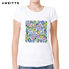 AMEITTE-Camiseta con estampado para mujer, ropa Harajuku de manga corta, blanca, cuello redondo, informal 2024 - compra barato