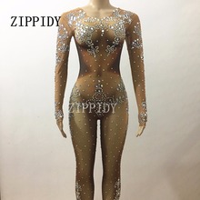 Sexy Mash Perspective Crystals Jumpsuit Evening Glisten Shiny Outfit Nightclub Ds Stage Performance Dj Singer Dance Wear Costume 2024 - buy cheap