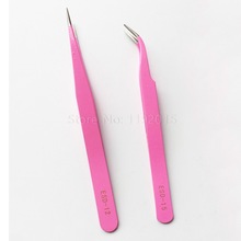 ZtDpLsd 1Pcs Professional Pink Straight & Curved Stainless Steel Tweezers Set For Eyelash Extensions Nail Art Nippers Tools 2024 - buy cheap