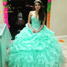 2021 New In Stock Ball Gown Cheap Quinceanera Dresses Organza With Beads Sequined Sweet 16 Dress For 15 Years Debutante Gown 2024 - buy cheap