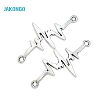 Jakongo pingente folheado a prata,, antigo, eletrocardiograma, para pulseira, acessórios de joias, para pulseira, 42x20mm 2024 - compre barato