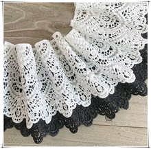 Black and white lace trim 19 cm wide skirt hem edge decorative hollow embroidery polyester lace fabric quality 2024 - buy cheap