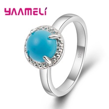 Yaamel clássico genuíno melhor 925 prata esterlina dedo anéis fosco azul redondo opala cristal jóias para senhoras presente 2024 - compre barato