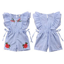 Fashion Cute Toddler Kids Baby Girl Cotton Short Sleeve Striped Flower Ruffle Romper Jumpsuit Outfits Summer Clothes 2024 - buy cheap