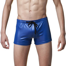 Sunga boxer masculina, traje de banho sexy para homens, sunga de praia em couro sintético 2024 - compre barato