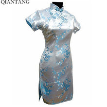 Noble Light Blue Traditional Chinese Mujer Vestido Women's Cheongsam Mini Qipao Dress Flower S M L XL XXL XXXL 4XL 5XL 6XL J4033 2024 - buy cheap