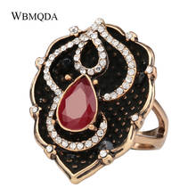 Hot Bohemian Style Retro Black Crystal Ring Vintage Gold Color Red Resin Rings For Women Indian Jewelry Free Shipping 2024 - buy cheap