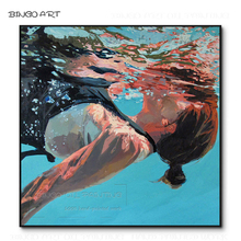 Pintura al óleo sobre lienzo para mujer, retrato de buceo de alta calidad, impresista, pintada a mano, belleza, natación 2024 - compra barato