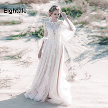 Eigtale-vestido de novia bohemio con mangas, ropa de boda con cuello redondo, línea A, Dubái, apliques de tul, encaje, sin espalda, para playa, 2019 2024 - compra barato