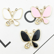 10Pcs Fashion Charm Enamels Rhinestone Alloy Butterfly Pendant DIY Earrings Hair Bracelet Necklace Charms Accessories 2019 New 2024 - buy cheap