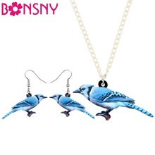 Bonsny Acrylic Jewelry Sets Cute Blue Jay Bird Necklace Earrings Choker Fashion Pendant For Women Girls Gift Party Accessories 2024 - buy cheap