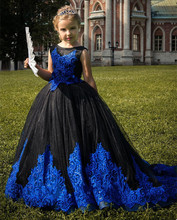 Vestidos de flores de tul azul real para niñas, apliques de boda, flores 3D, vestido de cumpleaños, vestido de fiesta para desfile 2024 - compra barato