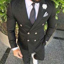 High Quality Double Breasted Black Groom Tuxedos Peak Lapel Groomsmen Men Blazers Suits (Jacket+Pants+Tie) NO:463 2024 - buy cheap