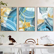 HAOCHU Nordic Blue Abstract Watercolor Gold Foil Canvas Painting For Living Room Bedroom Home Decoration Wall picture Poster Art 2024 - buy cheap