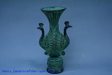 Collection Chinese HanDyansty(25---186)old  bonze vase,Cinnabar red,Two Phoenix, free shipping 2024 - buy cheap