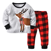 Children's Home Clothes, Children's Christmas Pajamas, Home Furnishing Set, Boys And Girls, Child Print, Christmas Fawn, Plaid, 2024 - buy cheap