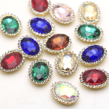 Oval shape Mix color sew on rhinestone 15pcs 10x14mm Glass colorful Rhinestone with golden base claw Flatback diy Cloth dress 2024 - buy cheap