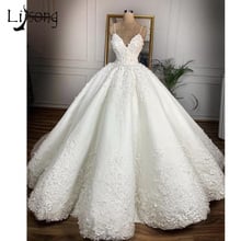 Vintage Lace Floral Wedding Dresses 2019 Casamento 3D Flower Bridal Ball Gowns V-neck Lace Up Plus Size Wedding Dress 2024 - buy cheap