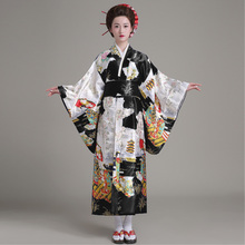 Black Vintage Japanese Ladies Kimono Bath Gown Women's Faux Silk Yukata With Obi Performance Dance Dress Cosplay Clothing 2024 - buy cheap