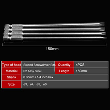 4pcs/set 150mm 2.0-6.0mm S2 Slotted Tip Screwdriver Bit Alloy Steel Flat Head Slotted Screwdrivers Tools Kits 2024 - buy cheap