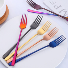 Garfo de jantar de aço inoxidável colorido, garfo de sobremesa com alça longa, ouro rosa, utensílios de cozinha para casa, 1 peça 2024 - compre barato