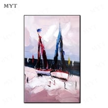 Handpainted Modern abstract 2 boats at beach Wall art picture on canvas Oil Painting for Living Room home Decor no framed 2024 - buy cheap