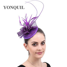 Lady Purple Headwear Sinamay Fascinator Hats Women Handmade Floral Church Hats Cocktail Hat For Evening Party Wedding Headdress 2024 - buy cheap