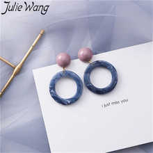 Julie Wang 1 Pair Summer Geometric Stud Earrings Irregular Alloy Acrylic Flower Fashion Women Girl Party Earrings Jewelry Gift 2024 - buy cheap