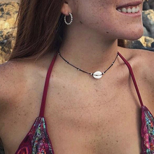 New Bohemian Women Jewelry Simple Black Rope Chain Silver Color Beads Shell Clavicle Choker Necklace Beach Accessories Gift 2019 2024 - buy cheap