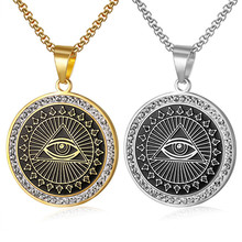 Hip Hop Mens Freemason Pendant Necklace Iced Out Rhinestone Illuminati All-seeing Eye Coins Round Charming Necklace 2024 - buy cheap