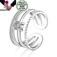 OMHXZJ Wholesale Personality Fashion OL Woman Girl Party Wedding Gift White Geometric AAA Zircon 925 Sterling Silver Ring RN115 2024 - buy cheap
