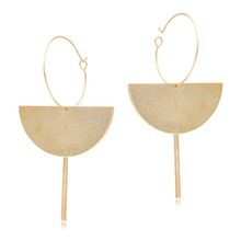 Pendientes coreanos de moda para mujer, aretes de aro con forma de ventilador dorado brillante, aretes de aro grandes, joyería larga y elegante 2024 - compra barato