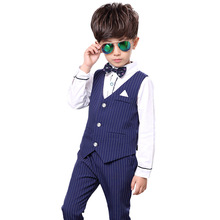 Children Autumn Fornal Clothing Sets Boys Striped Vest pants 2pcs Clothes Sets Flower Kids Wedding Tuxedo Gentleman Outfits 2024 - buy cheap