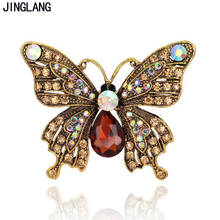 JINGLANG Retro Bronze Color Fashion Metal Brooches Pins Brown Rhinestone Butterfly Brooches For Women Clothes Decoration Jewelry 2024 - buy cheap