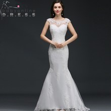 Robe De Mariage Sexy Cap Sleeve Button Back Mermaid Wedding Dresses  Elegant Appliques Lace Bridal Gowns with Sweep Train 2024 - buy cheap