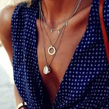 L&H New Arrival Fashion Gold Color Choker Three-layer Shell Pendant Long Necklace For Women Classic Hollow Round Jewelry Trend 2024 - buy cheap