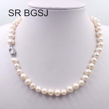 Free Shipping 8-9mm  Natural Round White Freshwater Pearl Women Necklace  18" 2024 - купить недорого