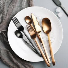 Titanium Tableware Stainless Steel Black Fork Mirror Polish Steak Knife Gold Spoon Western Dinnerware Set Ice Spoon 4pcs/set 2024 - buy cheap