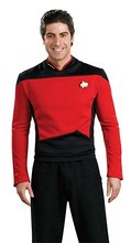 Disfraz de uniforme de Star TNG The Next Generation rek para hombre, camisa roja, amarilla y azul, capa para fiesta de Halloween 2024 - compra barato