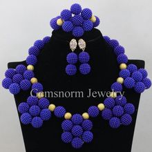 African Beads Jewelry Set  Royal Blue Acrylic Balls Women Wedding Necklace Bracelet Earrings Set Free Shipping WA356 2024 - buy cheap