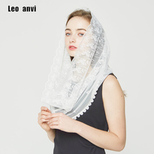 Leo anvi moda mujer bandana women white lace hijab foulard head scarf Floral embroidery head cover Neck Rings 2024 - buy cheap