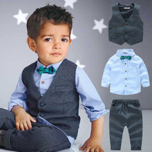 Roupas masculinas de 2-7 anos/3 peças, para meninos e crianças, primavera e outono, roupas de bebê, colete de cavalheiro, camisa, calça, fantasia infantil para meninos a087 2024 - compre barato