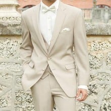 Beige romantic seaside fresh wedding suit men's dress groom party business spring and summer autumn Slim suit 3 piece set 279 2024 - buy cheap